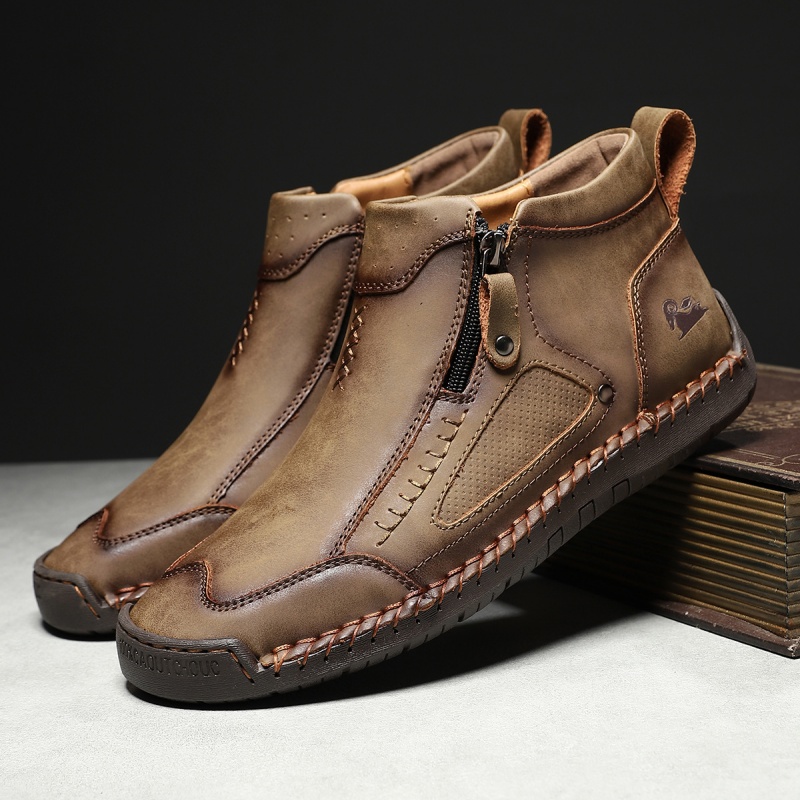 ✅ Complies with ASTM Standards Men’s Durable Leather Zip Work Boots – Waterproof, Non-Slip, Wide Toe & Arch Support