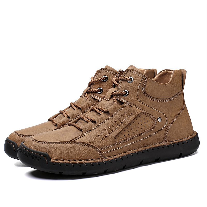 Men's Leather High Top Hiking Shoes Chukka Boots,Hand Sewing Non-Slip Good Arch Support Casual Outdoor Work Trekking Shoes