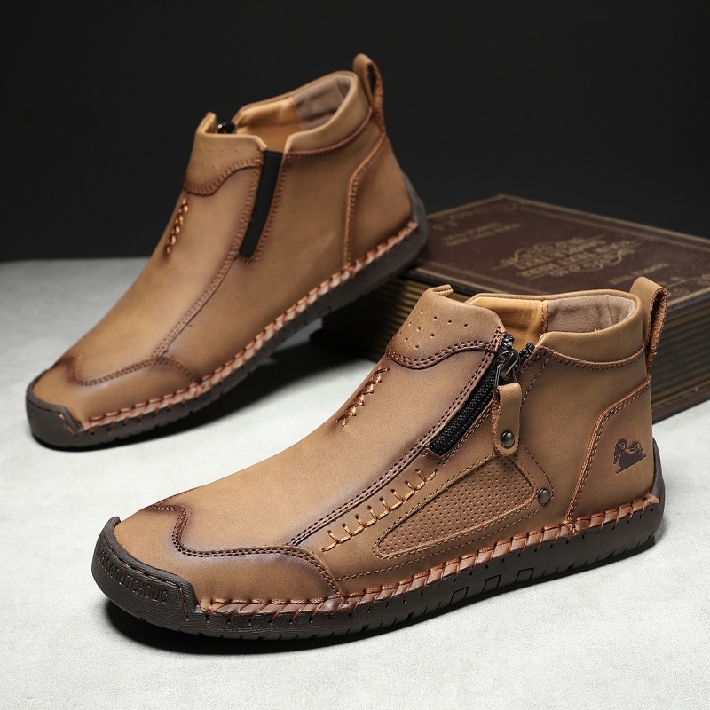 ✅ Complies with ASTM Standards Men’s Durable Leather Zip Work Boots – Waterproof, Non-Slip, Wide Toe & Arch Support