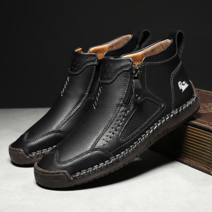 ✅ Complies with ASTM Standards Men’s Durable Leather Zip Work Boots – Waterproof, Non-Slip, Wide Toe & Arch Support