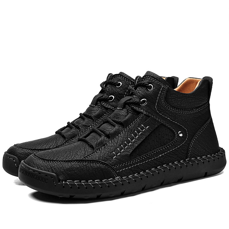 Men's Leather High Top Hiking Shoes Chukka Boots,Hand Sewing Non-Slip Good Arch Support Casual Outdoor Work Trekking Shoes