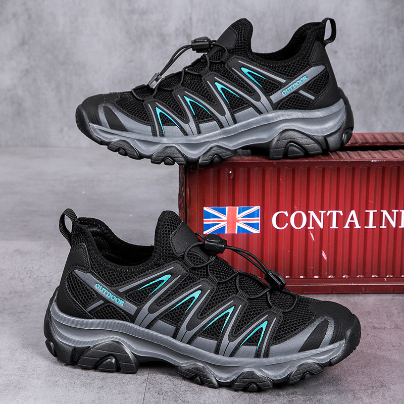 ⏰Early Summer Special🛒 Men's Lightweight Breathable Outdoor Hiking Shoes with Elastic Laces - Comfortable Running and Trekking Sneakers