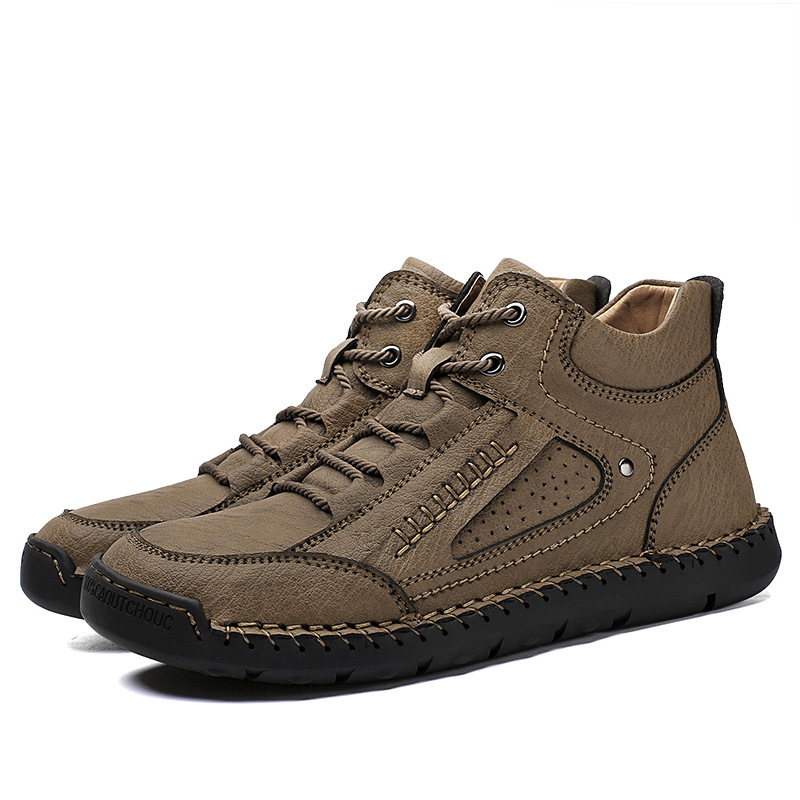 Men's Leather High Top Hiking Shoes Chukka Boots,Hand Sewing Non-Slip Good Arch Support Casual Outdoor Work Trekking Shoes