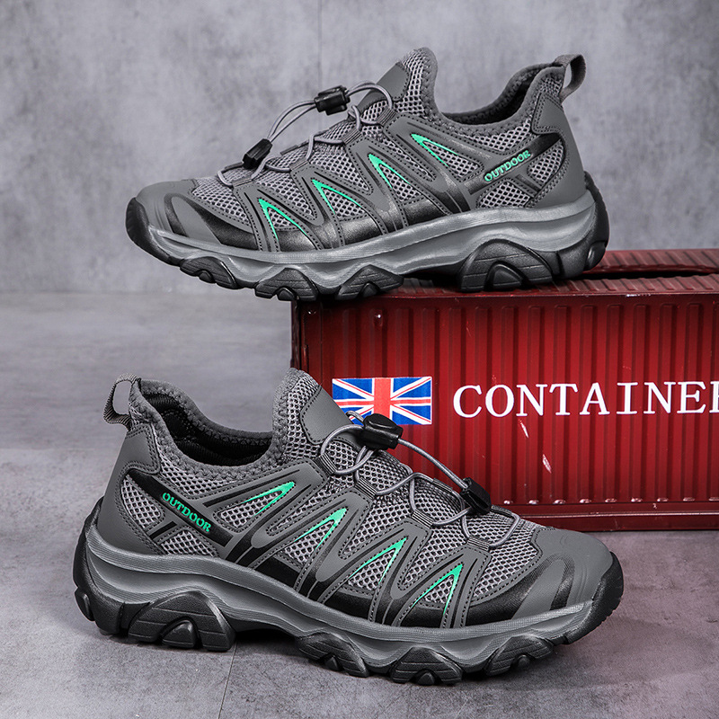 ⏰Early Summer Special🛒 Men's Lightweight Breathable Outdoor Hiking Shoes with Elastic Laces - Comfortable Running and Trekking Sneakers