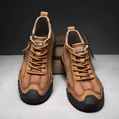 Men’s Outdoor Leather Shoes with Zipper – Waterproof, Arch Support & Wide Toe Comfort