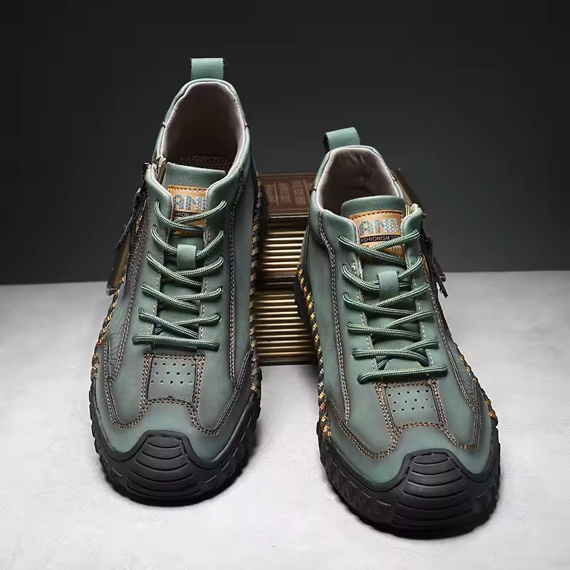 Men’s Outdoor Leather Shoes with Zipper – Waterproof, Arch Support & Wide Toe Comfort