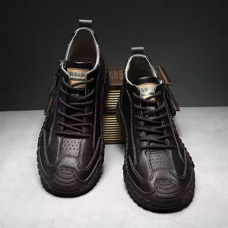 Men’s Outdoor Leather Shoes with Zipper – Waterproof, Arch Support & Wide Toe Comfort