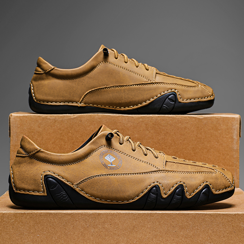 (🎁Free Orthotic Insoles🔥)Men’s Handmade Premium Cowhide Leather Lace-Up Dress Shoes with Arch Support, Breathable for Summer Walking & Driving