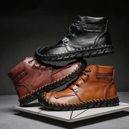 Men's Comfortable Waterproof Durable Handmade Leather Shoes Wide Toe Shoes