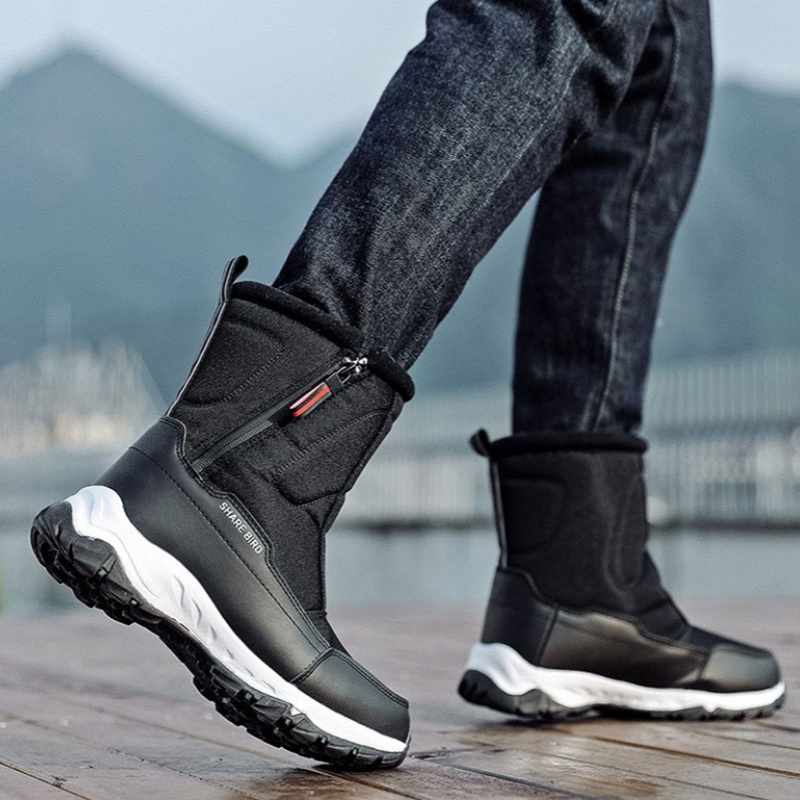 Men's Winter Warm Lined Arch Support Waterproof Non-slip Zipper Insulated Snow Boots