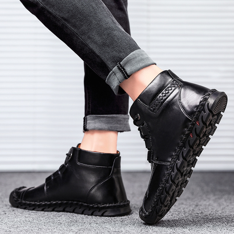 Men's Comfortable Waterproof Durable Handmade Leather Shoes Wide Toe Shoes