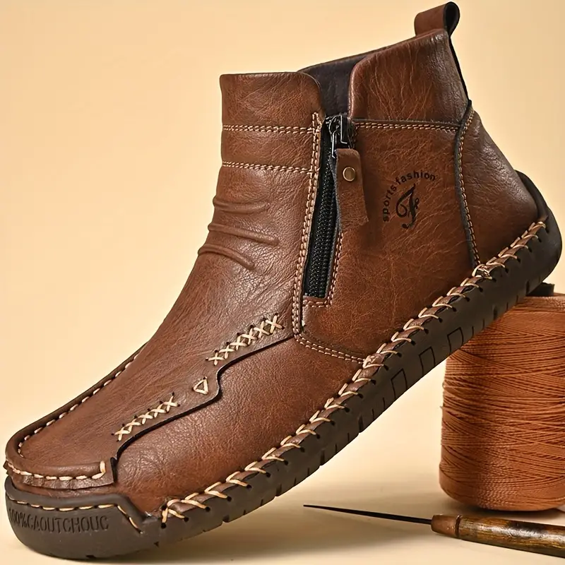 Mens Everyday Leather Zipper Arch Support Non-Slip Boots