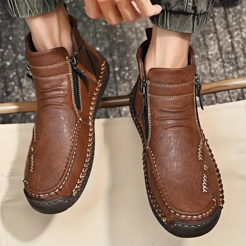 Mens Everyday Leather Zipper Arch Support Non-Slip Boots