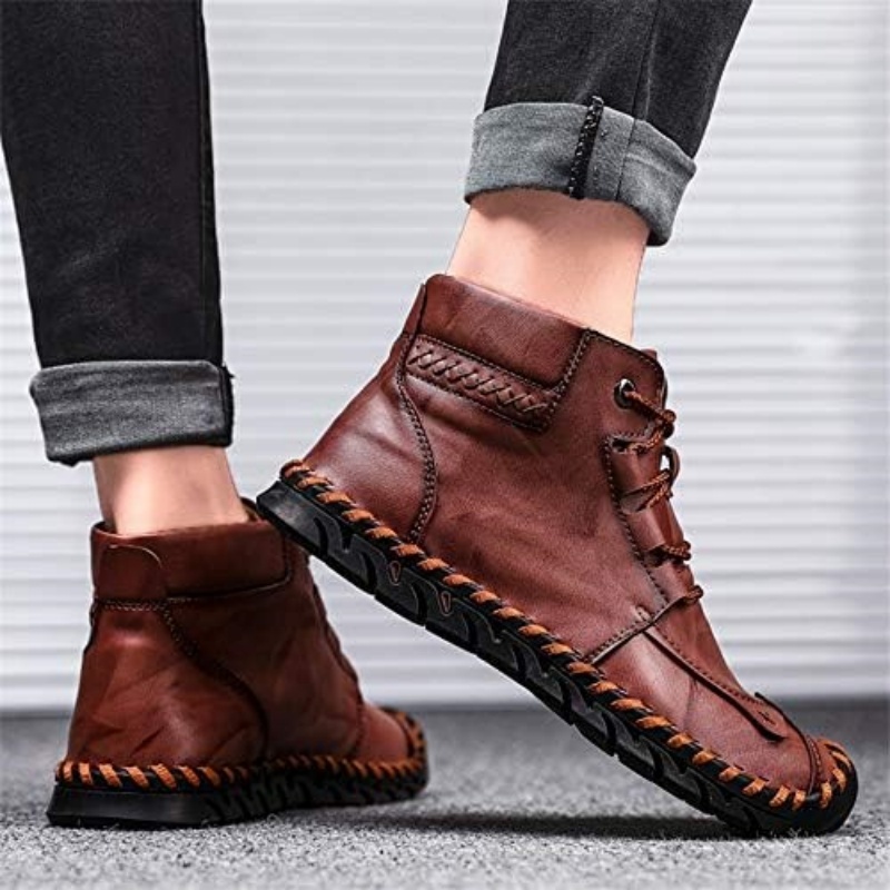 Men's Comfortable Waterproof Durable Handmade Leather Shoes Wide Toe Shoes