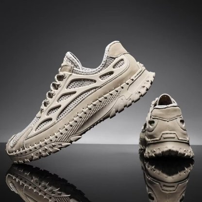 ⏰Limited Time 50% OFF🛒Men’s Lace-Up Orthopedic Leather Hiking Shoes – Breathable Mesh, Durable Rubber Sole, Lightweight & Supportive