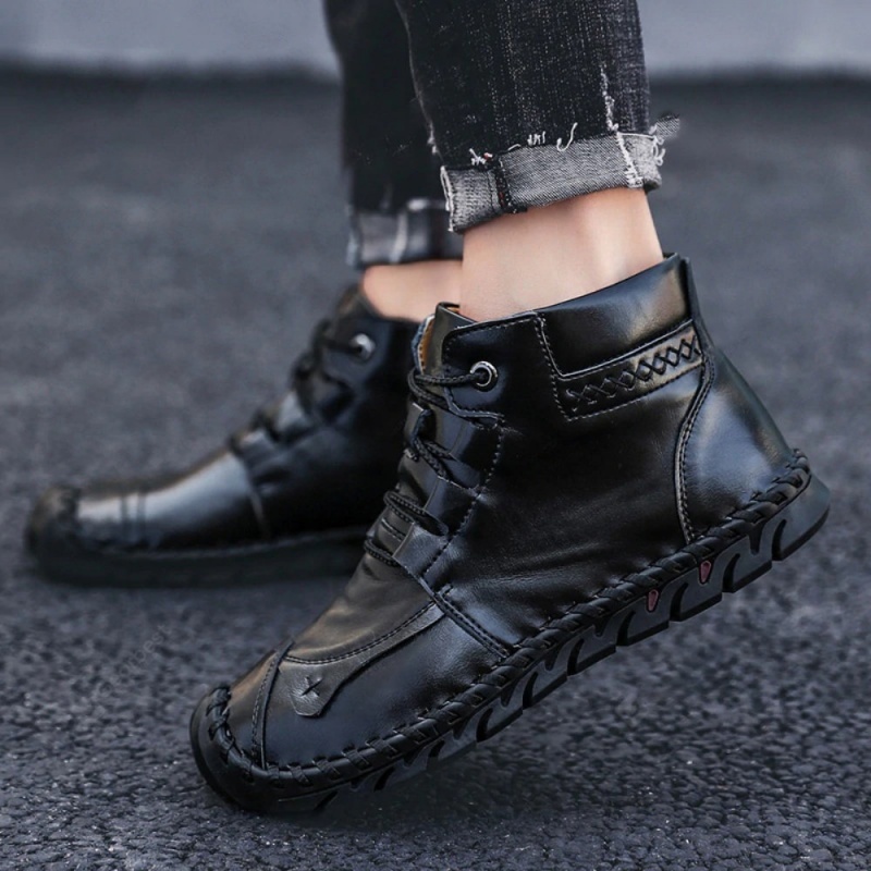 Men's Comfortable Waterproof Durable Handmade Leather Shoes Wide Toe Shoes