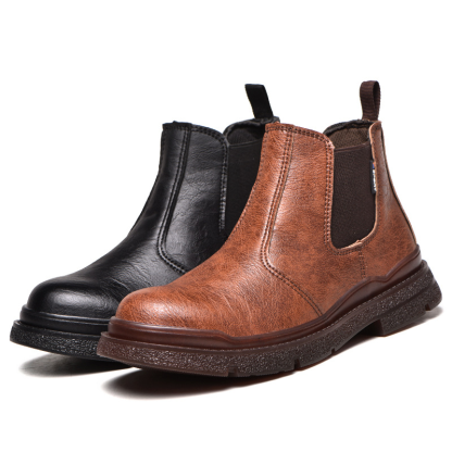 ⏰Last Day Sale 70% off-Men's Genuine Leather Steel Toe Chelsea Work Boots – Anti-Puncture, Waterproof, Slip-On Safety Shoes, Durable & Non-Slip