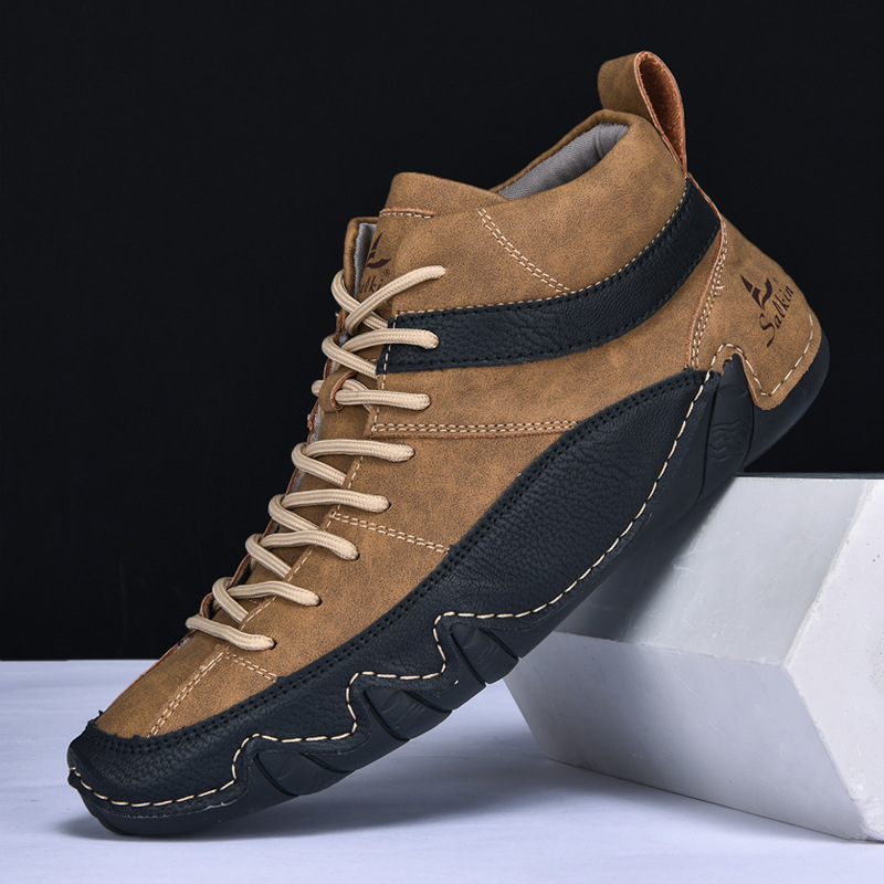 Men's Outdoor Comfort Leather Arch Support Shock Absorption Boots, Non-slip Durable Driving Boots