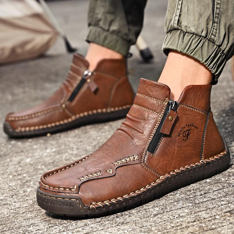 Mens Everyday Leather Zipper Arch Support Non-Slip Boots