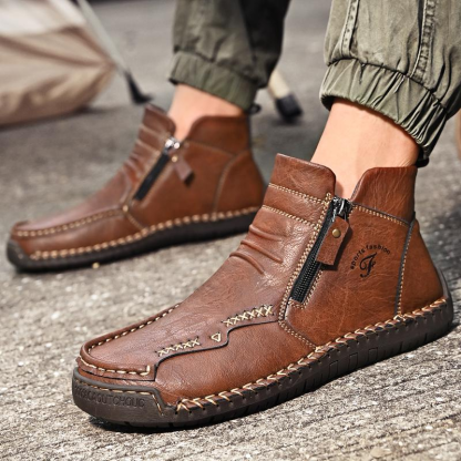 Mens Everyday Leather Zipper Arch Support Non-Slip Boots