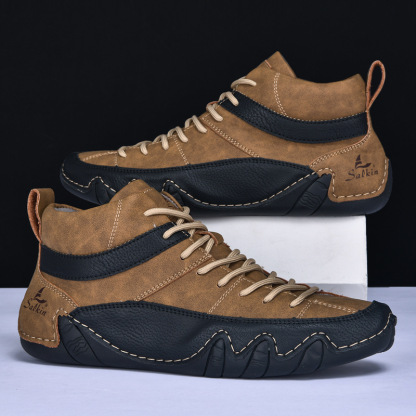 Men's Outdoor Comfort Leather Arch Support Shock Absorption Boots, Non-slip Durable Driving Boots