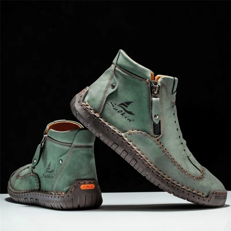 Men’s Vintage Motorcycle Work Boots – Handcrafted, Waterproof, Slip-Resistant, Durable Outdoor Footwear