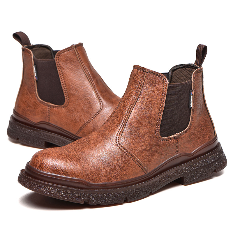 ⏰Last Day Sale 70% off-Men's Genuine Leather Steel Toe Chelsea Work Boots – Anti-Puncture, Waterproof, Slip-On Safety Shoes, Durable & Non-Slip