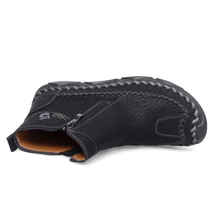 Mens Hand Stitching Leather Lace Up Ankle Boots Casual Vintage Non Slip Flats Arch Support Loafers for Hiking Walking Driving Chukka Boots