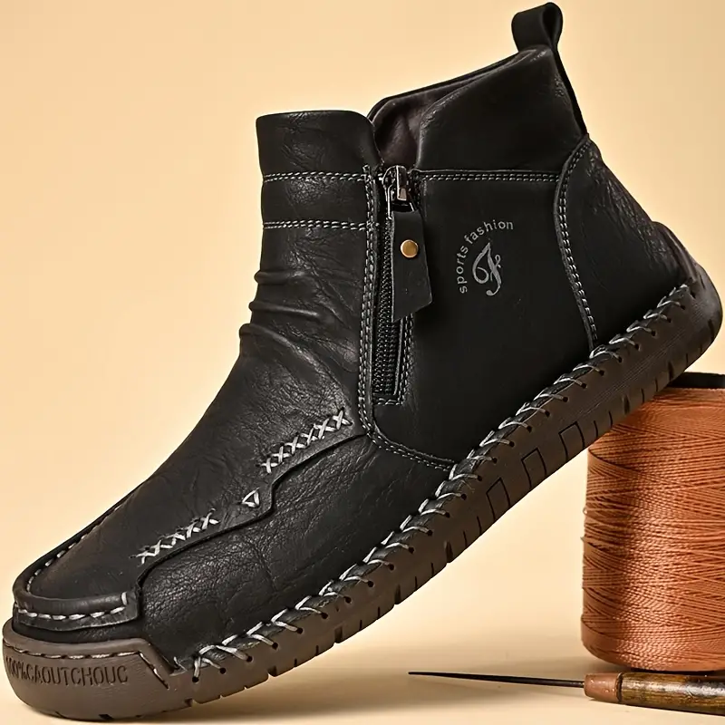 Mens Everyday Leather Zipper Arch Support Non-Slip Boots