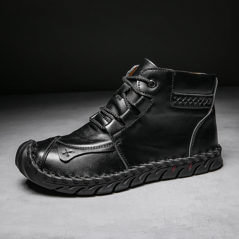Men's Comfortable Waterproof Durable Handmade Leather Shoes Wide Toe Shoes