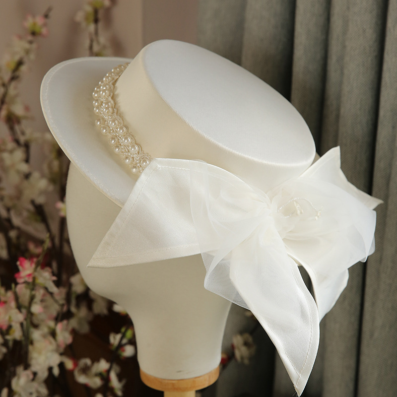 Fashion And Versatile Flat Brim British Pearl Flat Top Hat