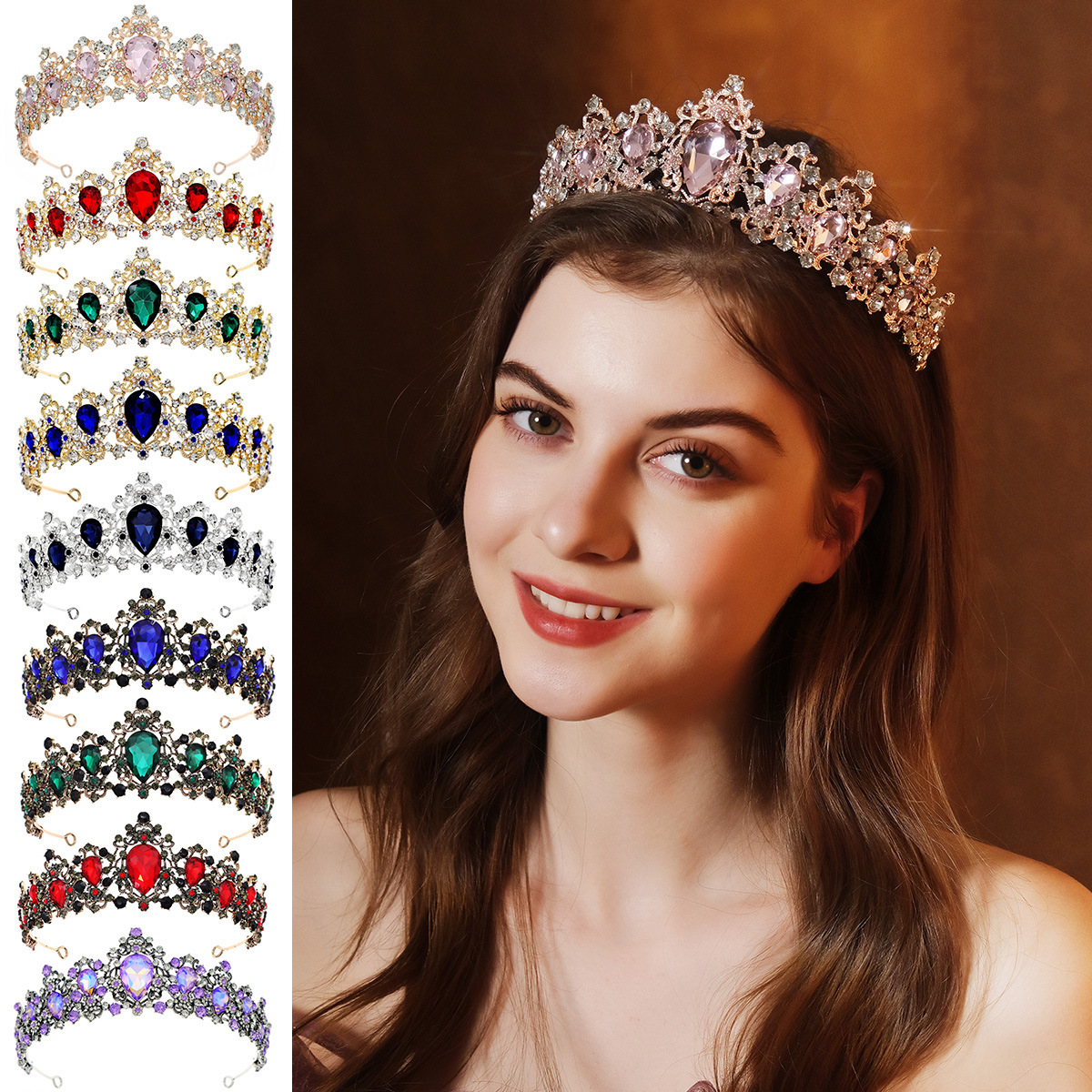 Baroque Retro Bridal Rhinestone Crown Luxurious Wedding Jewelry Queen