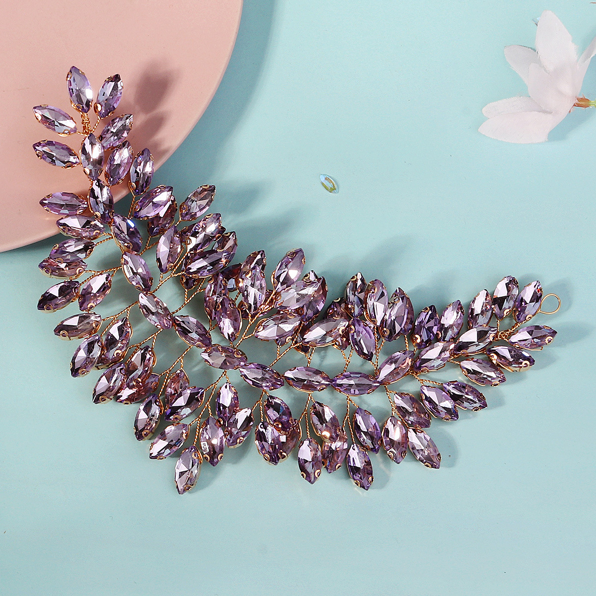 Hand-Woven Purple Rhinestone Headband