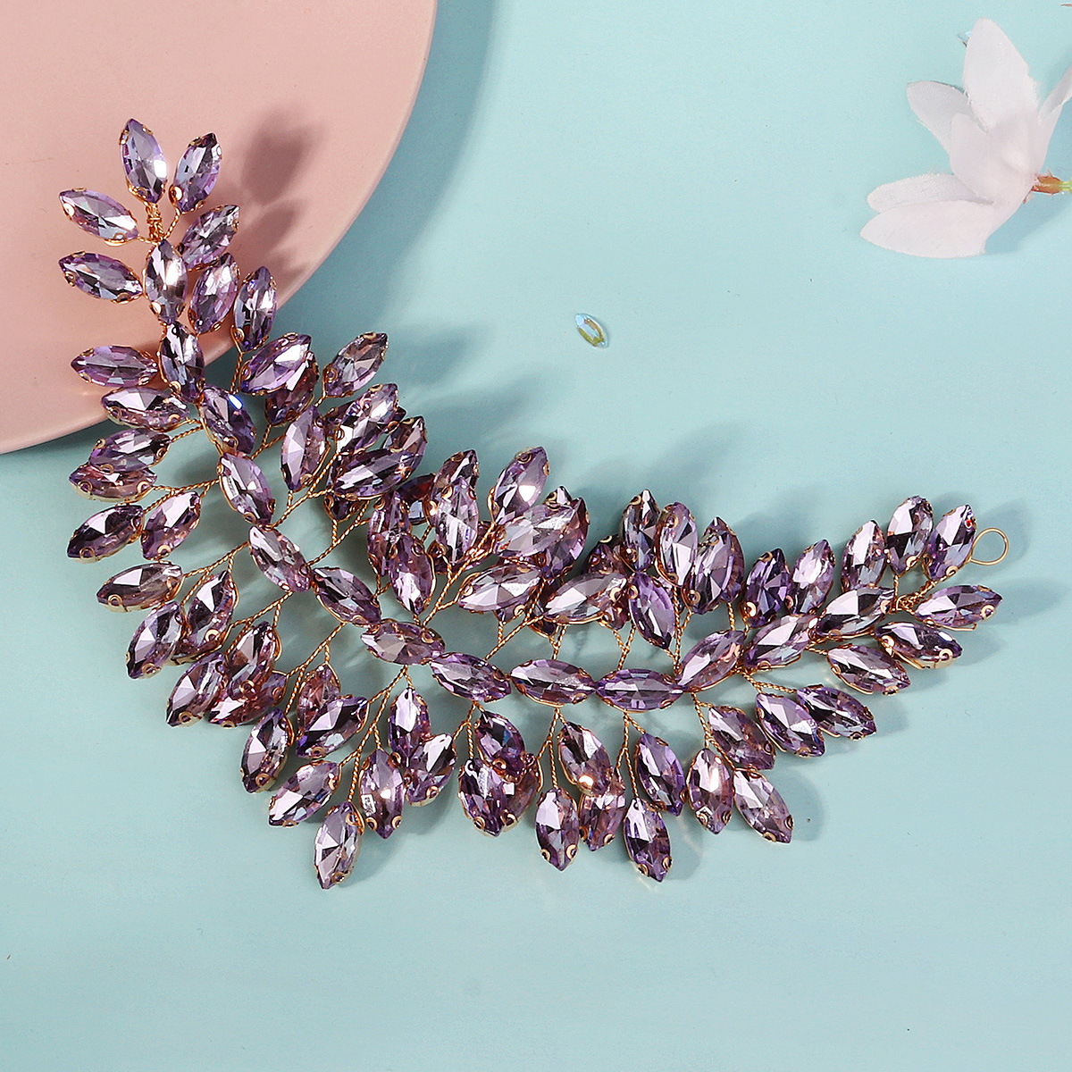 Hand-Woven Purple Rhinestone Headband
