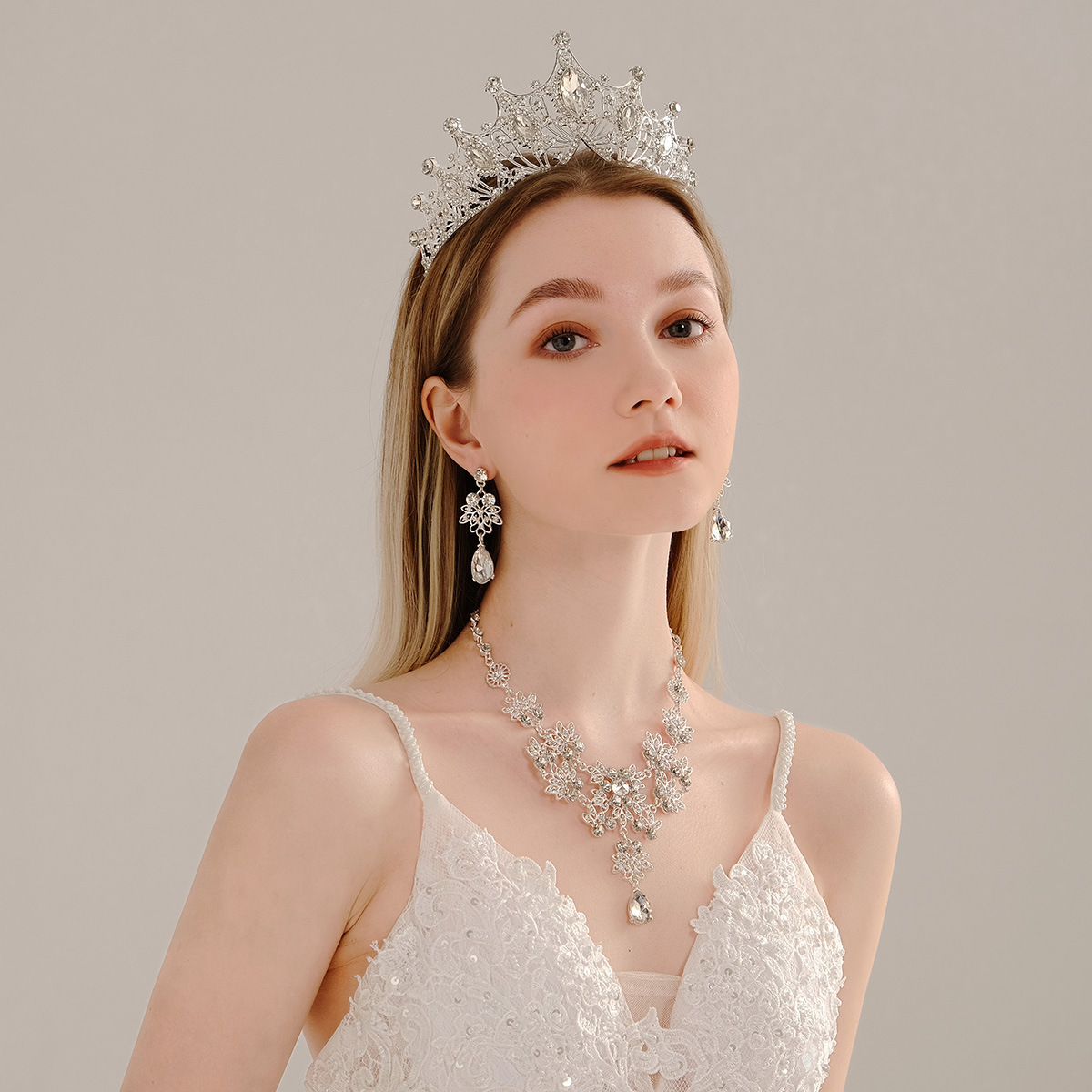 Necklace Earrings Crown Three-piece Set