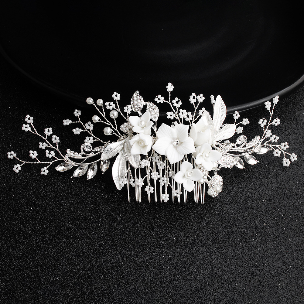 Handmade Ceramic Flower Comb Bridal Wedding Headdress