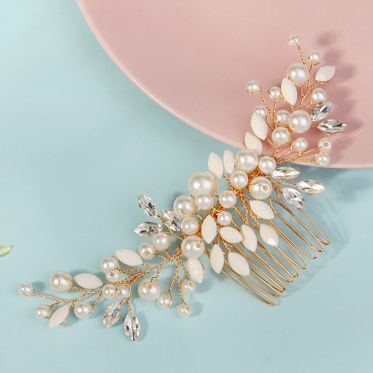 Ancient Style Handmade Rhinestone Pearl Hair Comb