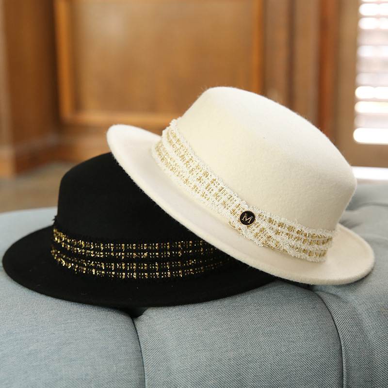 Pure Wool Men And Women White Flat Top Wide Brim Hat