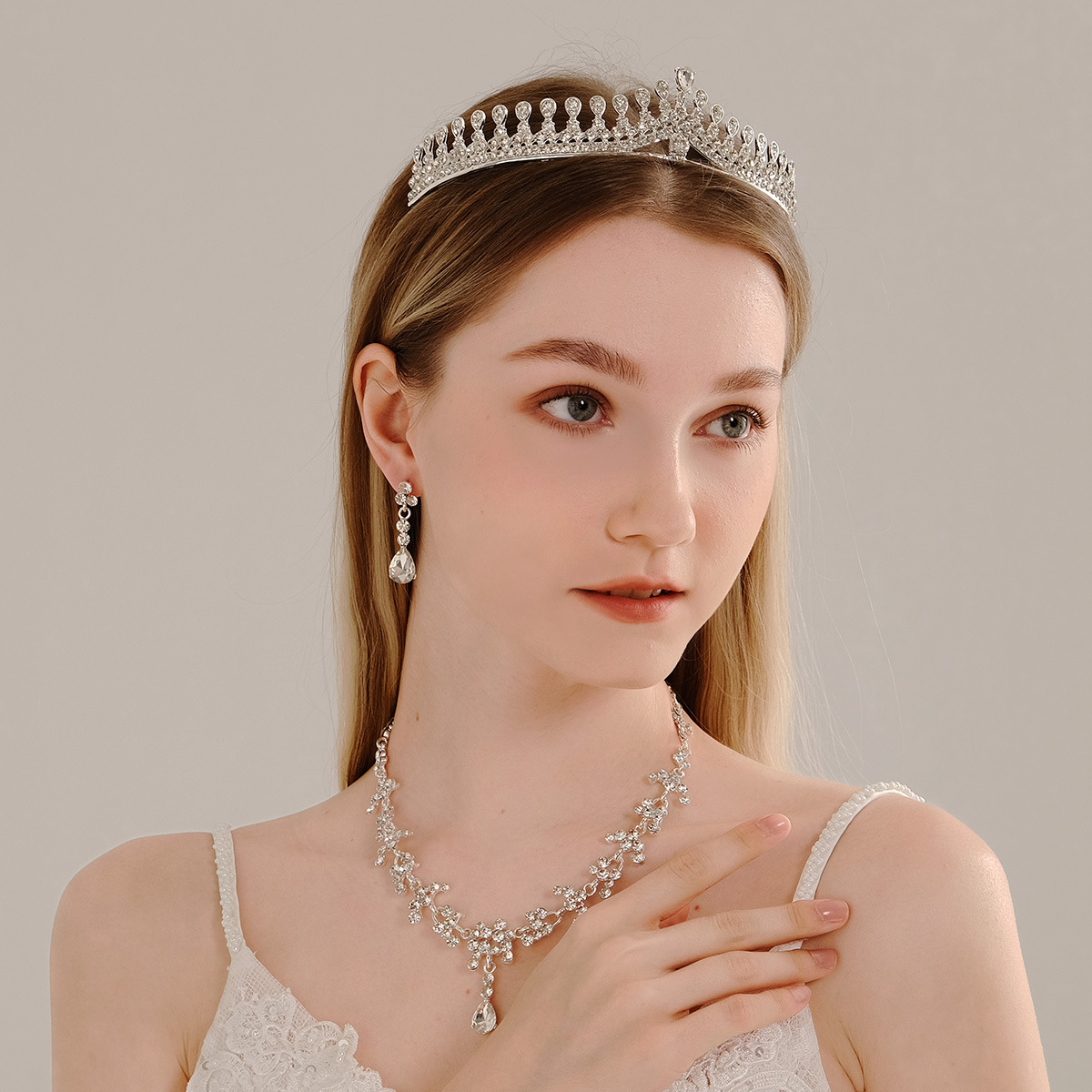 Necklace Earrings Crown Three-piece Set