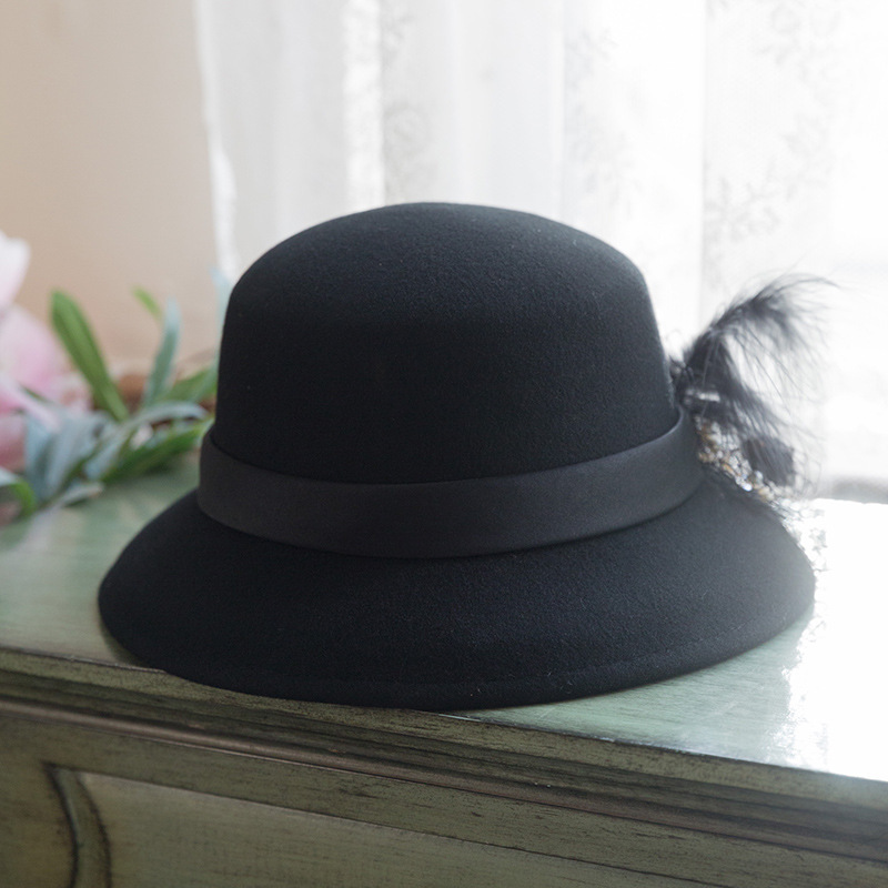 French Elegant Minimalist Black Wool Retro Style Hat
