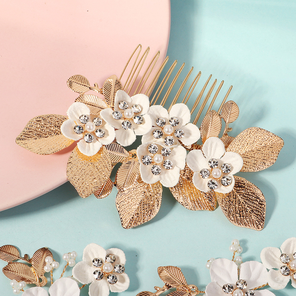 Retro Leaf And Flower Hair Comb Hairpin Set