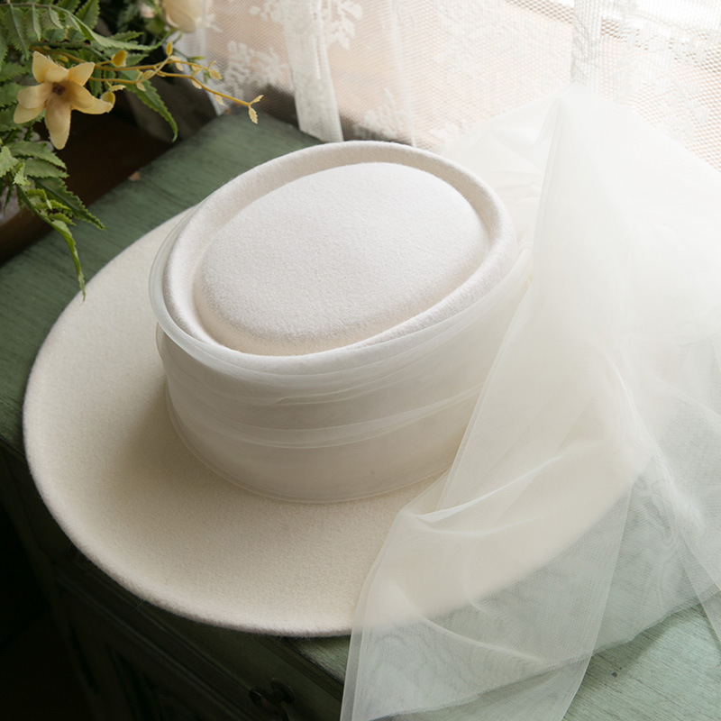 Vintage Woolen Elegant White Top Hat