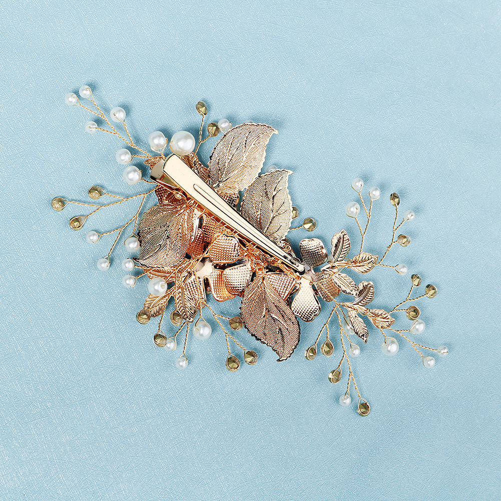 Handmade Gold Silk Floral Leaf Pearl Hairpin