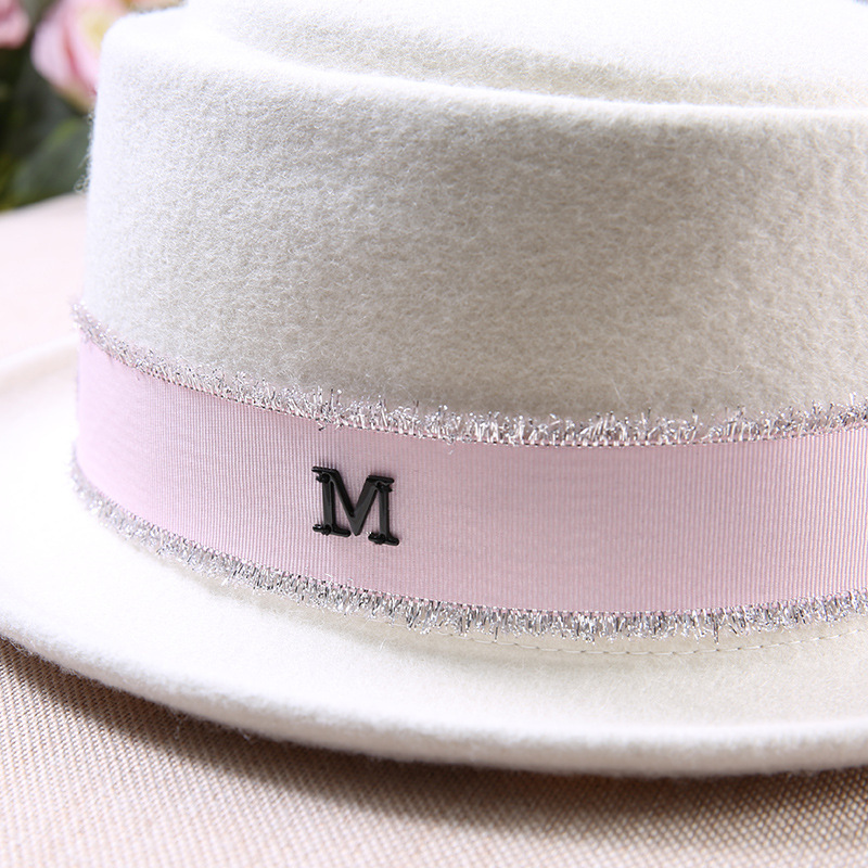 Women's White Flat Top Short Brim Wool Felt Hat