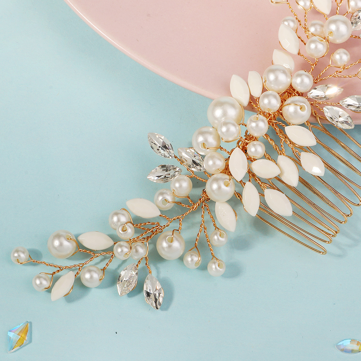 Ancient Style Handmade Rhinestone Pearl Hair Comb