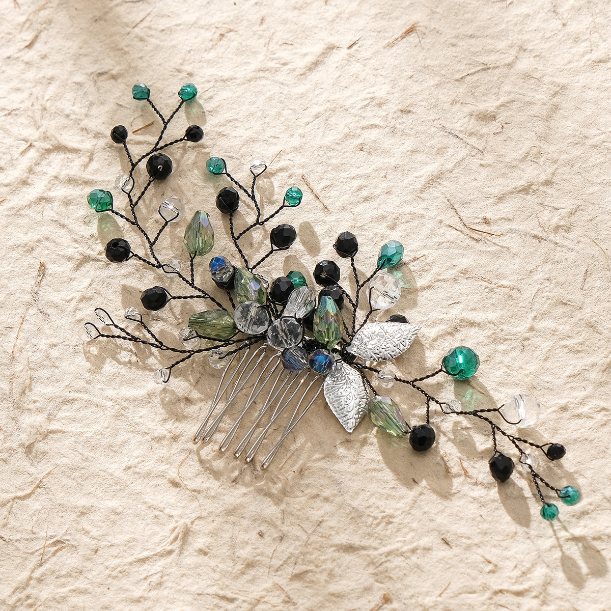 Hand-Woven Green Crystal Bridal Hair Comb