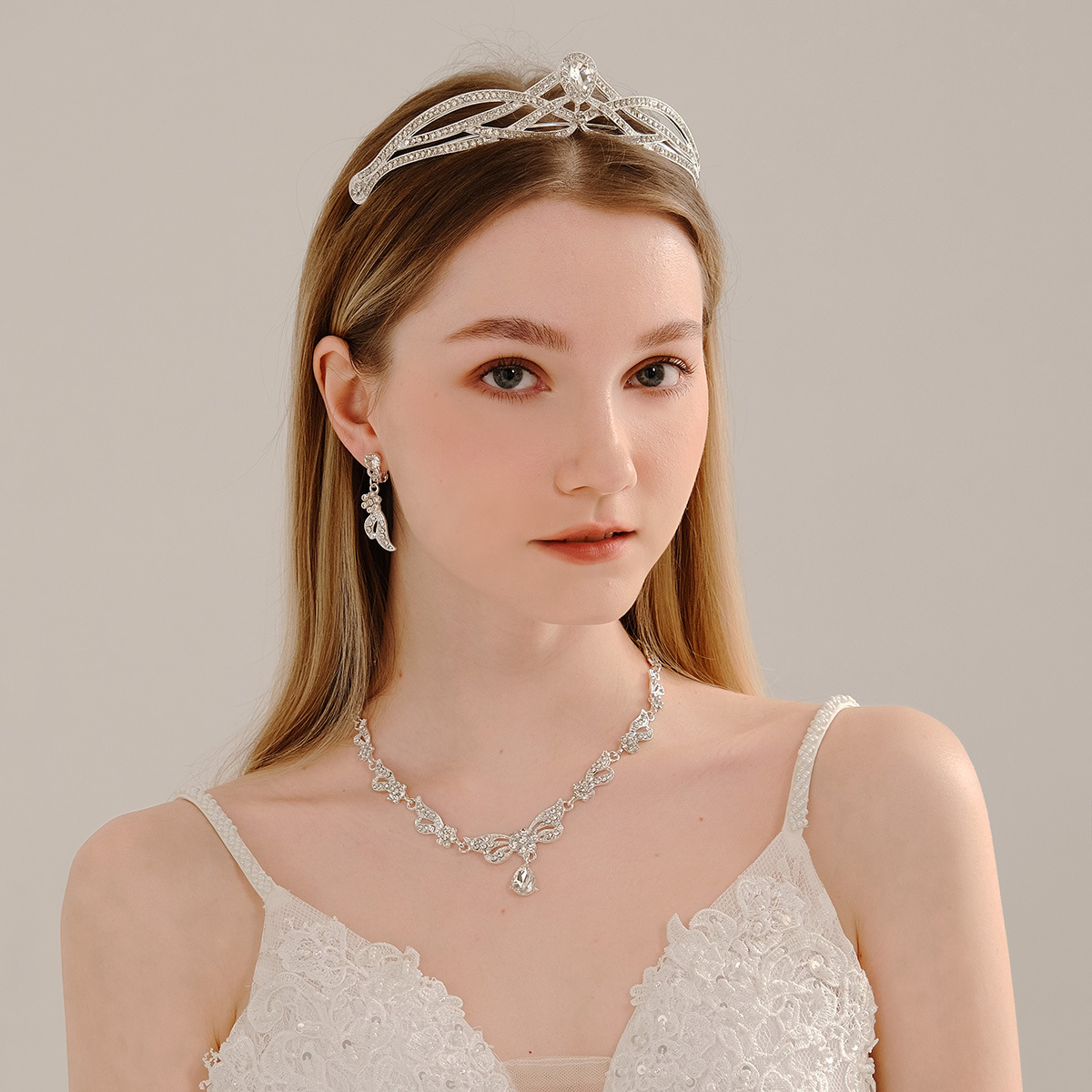 Necklace Earrings Crown Three-piece Set