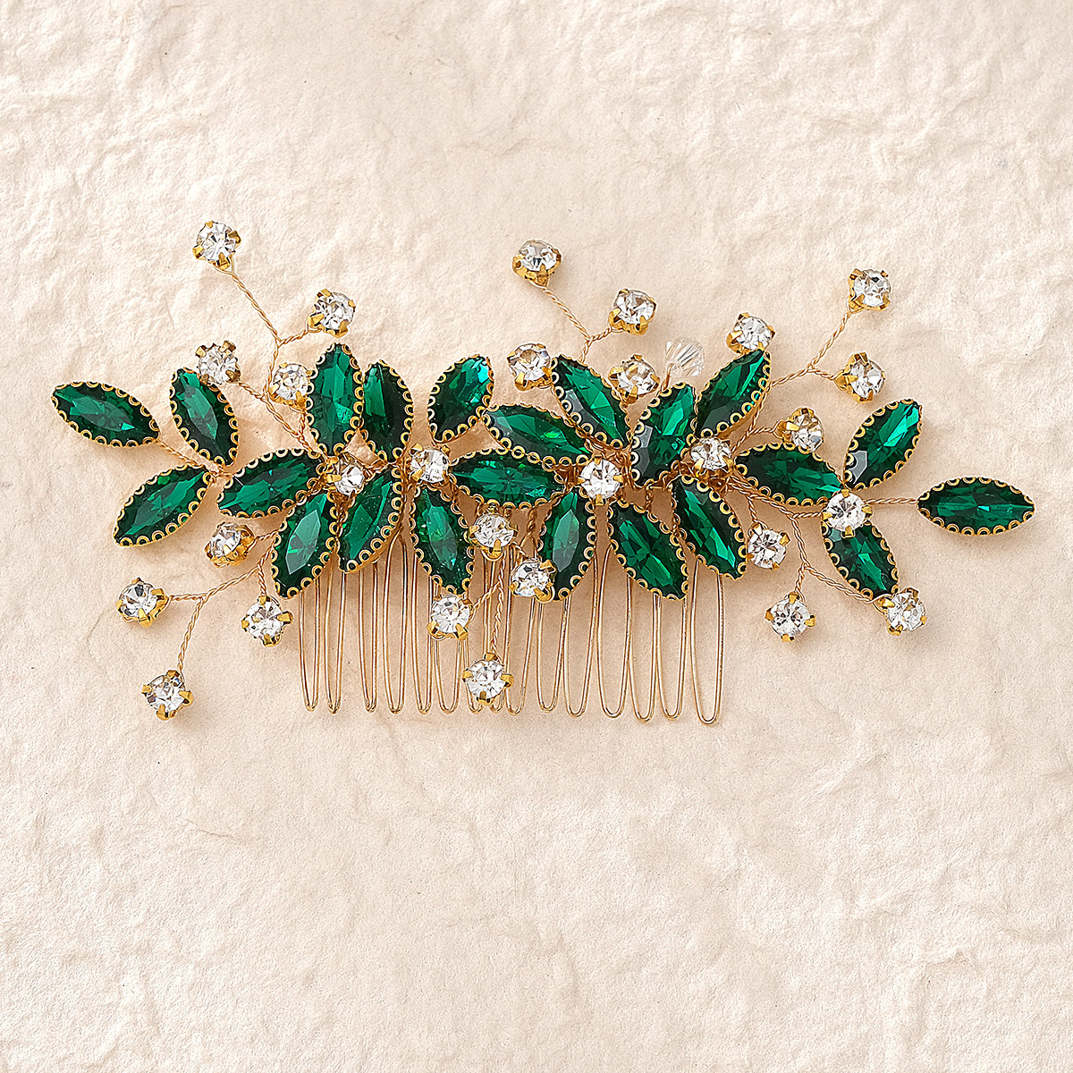 Hand-Woven Green Crystal Bridal Hair Comb