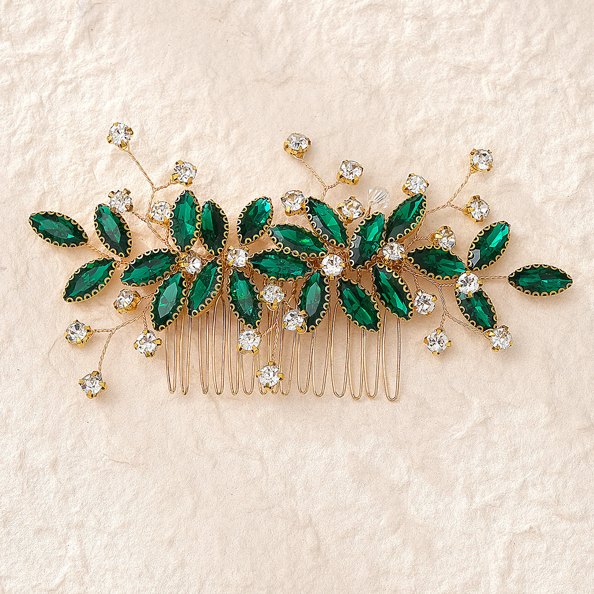 Hand-Woven Green Crystal Bridal Hair Comb