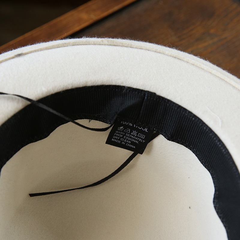 Pure Wool Men And Women White Flat Top Wide Brim Hat